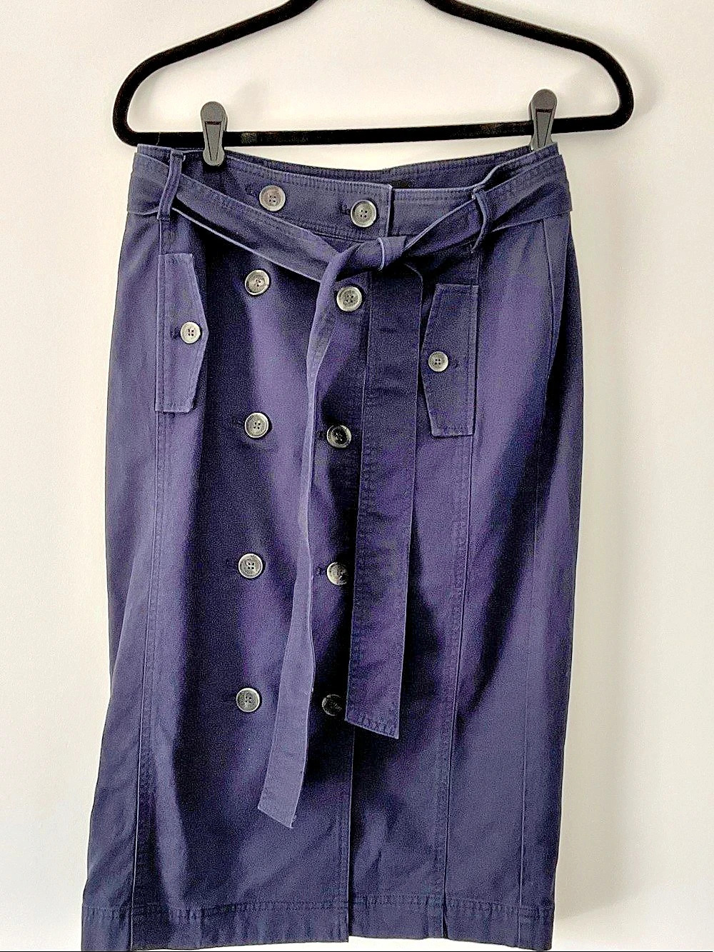 Talbots Double Breasted Twill Midi Skirt Blue Size 6